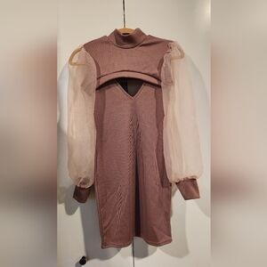 Elegant Mauve Dress with Sheer Sleeves